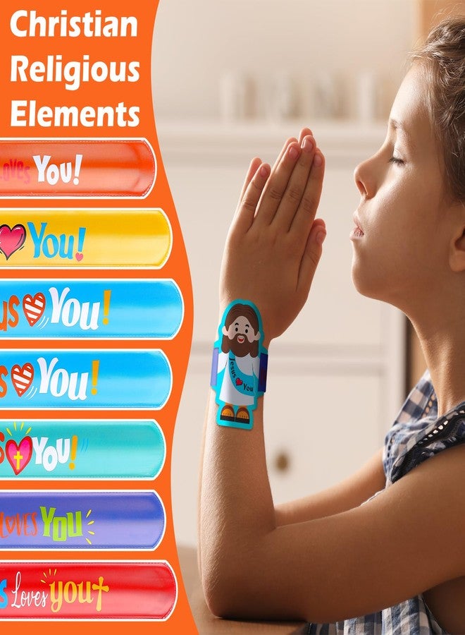 Vertintong 24 Pcs Jesus Slap Bracelets Bulk Christian Bracelets Jesus Love You Gifts Religious Snap Wristbands for Classroom Awards Sunday School Party Favors - Image 4